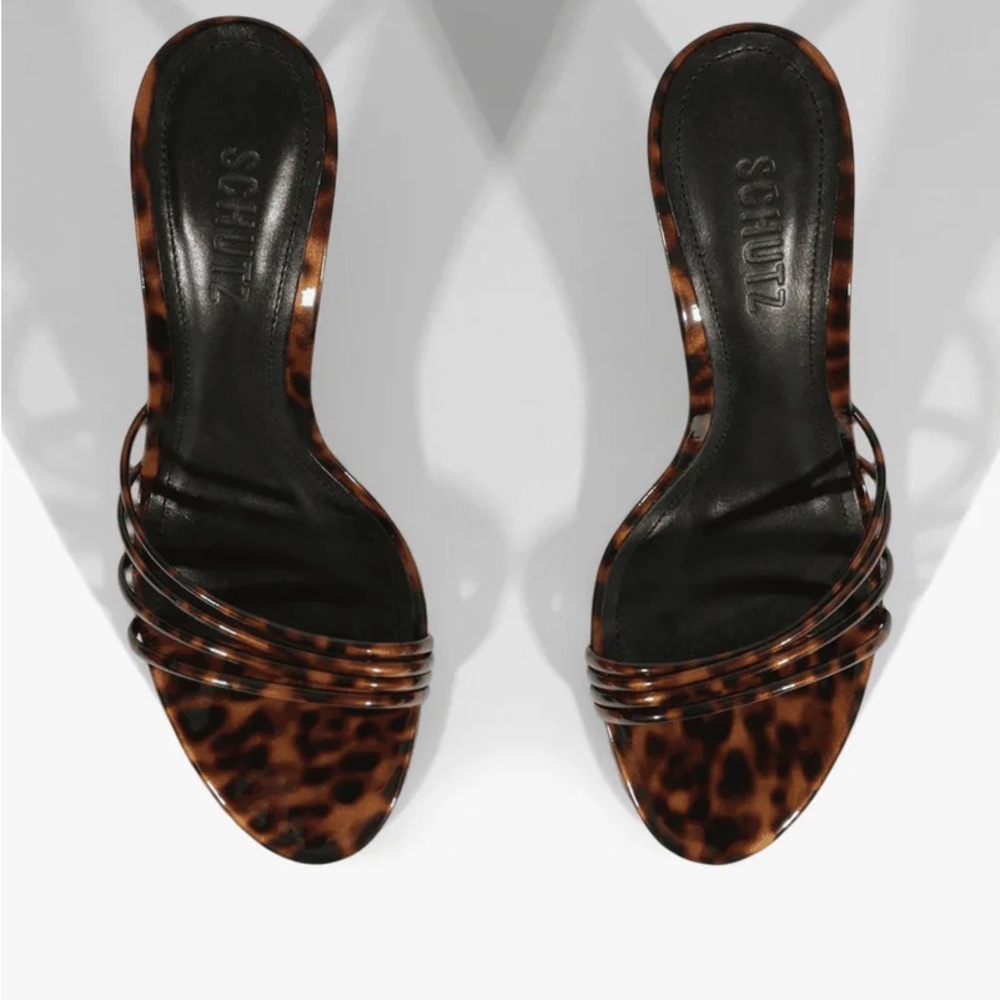SCHUTZ Inez Tortoiseshell Slip-On Mule sandals in Brown/black. Size 9.5 NEW